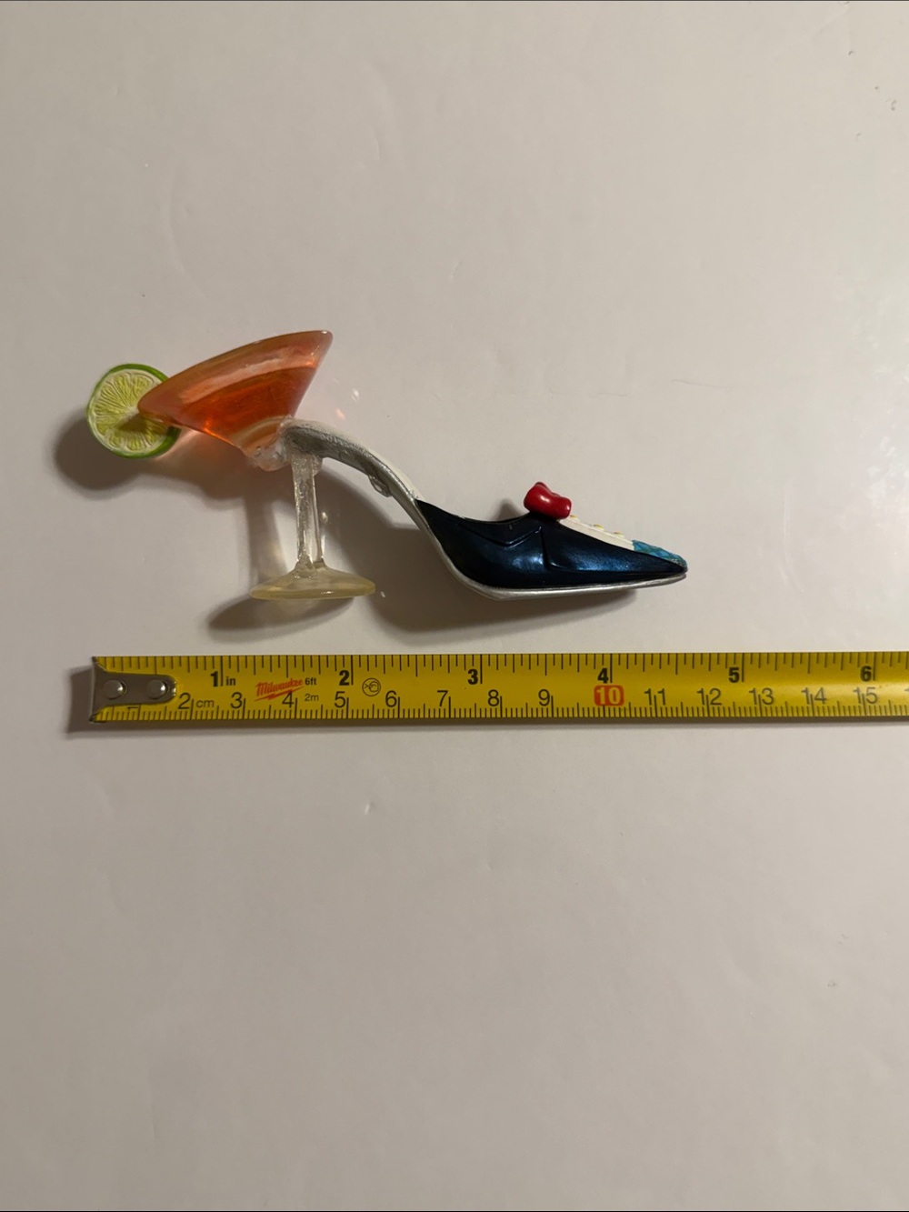 Novelty Glass Blown High Heel Shoe Features a Martini Glass with Orange Cocktail - Picture 7 of 7